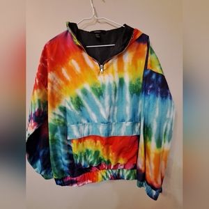 Forever 21 Tie Dye Hooded Quarter Zip Jacket unisex